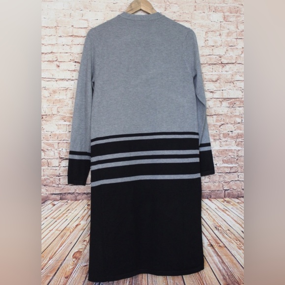 Vila Milano (Sioni) | Long Open Front Cardigan Duster Gray & Black Striped - Picture 6 of 6